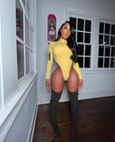 The Aurea Bodysuit – Neon Yellow Luxe Long Sleeve Fit