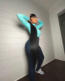 The Oasis Bodysuit – Aqua Blue Sculpting Long Sleeve