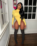 The Aurea Bodysuit – Neon Yellow Luxe Long Sleeve Fit