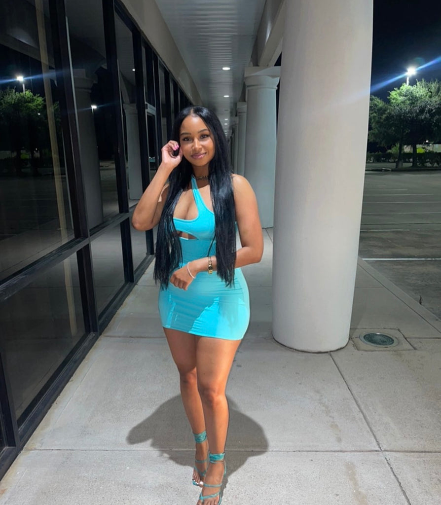 The Oasis Dress Aqua Blue Sculpted Bodycon Mini Arnell America The Oasis Dress Aqua Blue Sculpted Bodycon Mini Arnell America